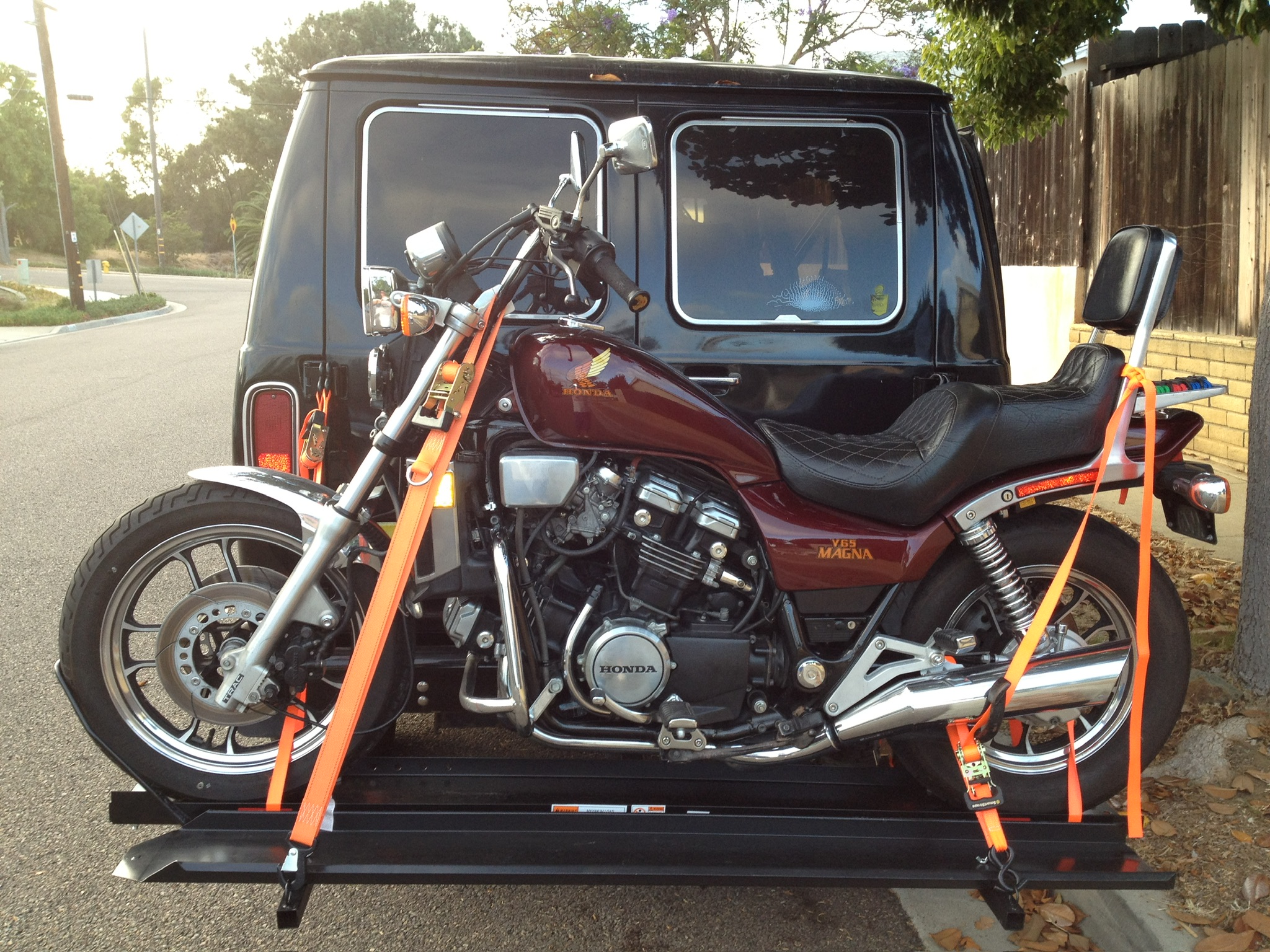 Motorcycle on back of the van